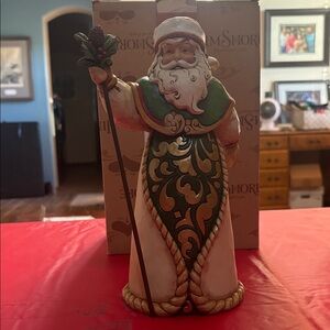 Jim Shore 2013 “Glad Tidings For Christmas” Santa Figurine -Ivory, Green  & Gold